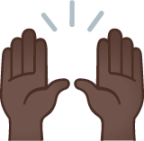 raising hands: dark skin tone emoji
