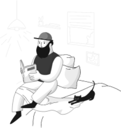 relax bed cat beard man reading illustration