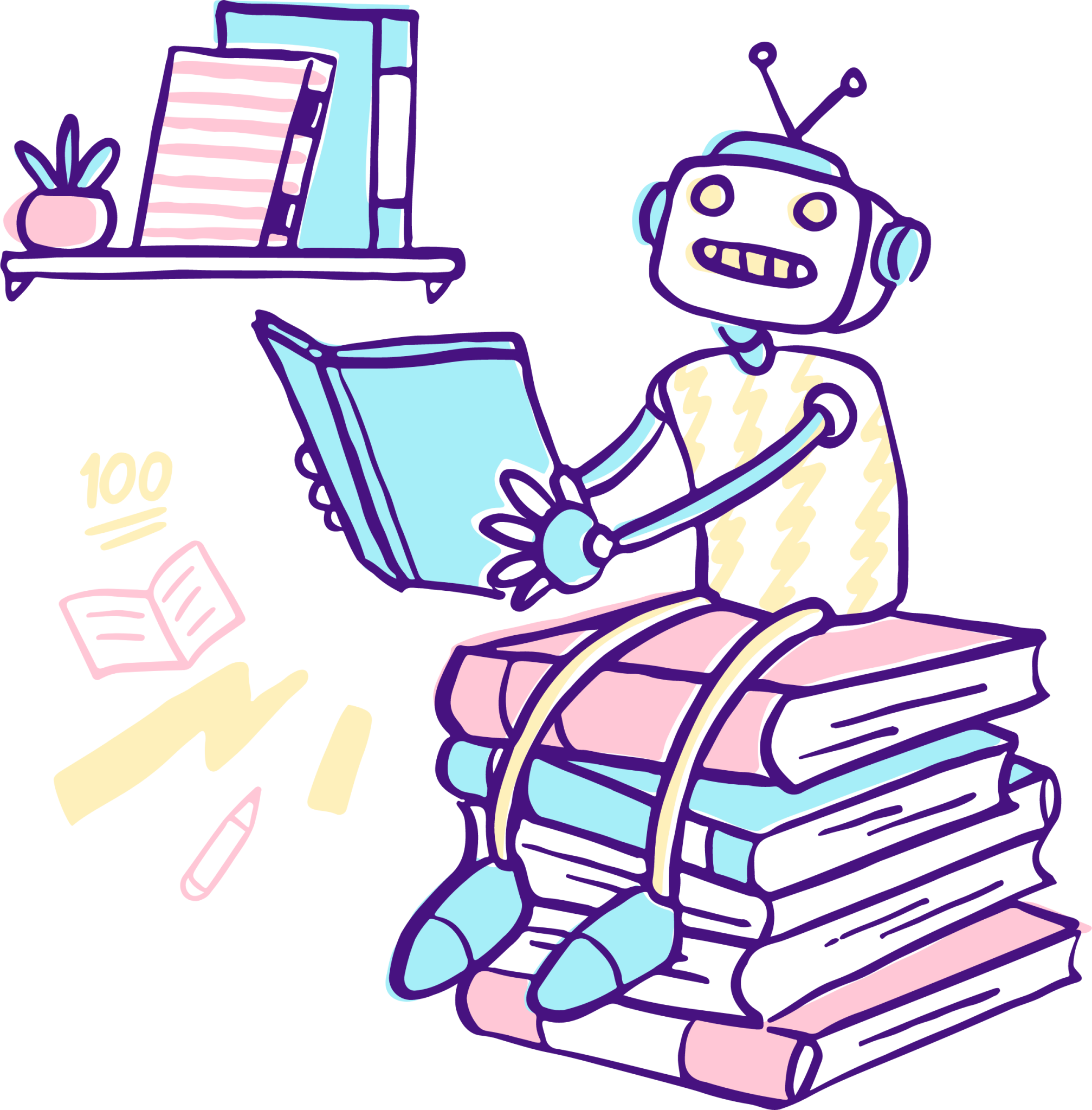 robot reading illustration