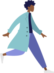 running pants black woman green jacket illustration