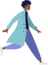 running pants black woman green jacket illustration