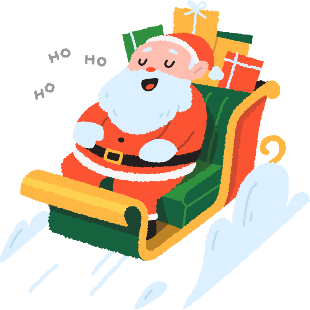 Santa sleigh santa claus ho ho ho gifts christmas holidays illustration