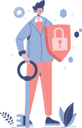 Secure safe shield man login key login illustration