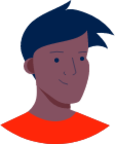 short blue hair brown red shirt illustration