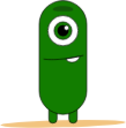skinny green monster with cute smile and baby teeth small legs icon