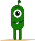 skinny green monster with eye and happy smile icon