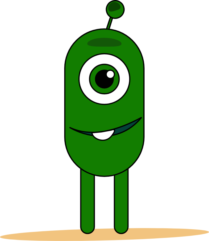 skinny green monster with eye and happy smile icon