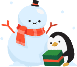 Snowman with penguin cute cartoon christmas holiday holidays illustration