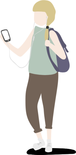 teenager phone backpack walking illustration
