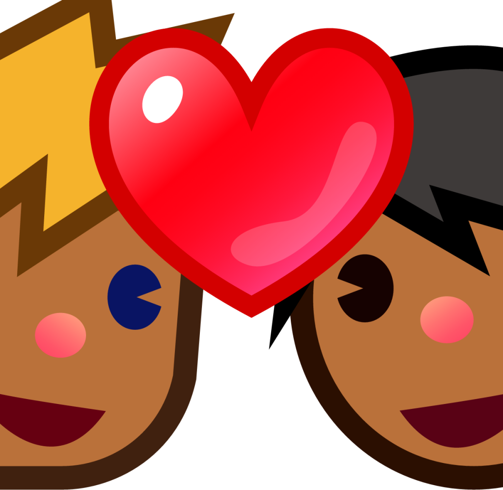 two men with heart (brown) emoji