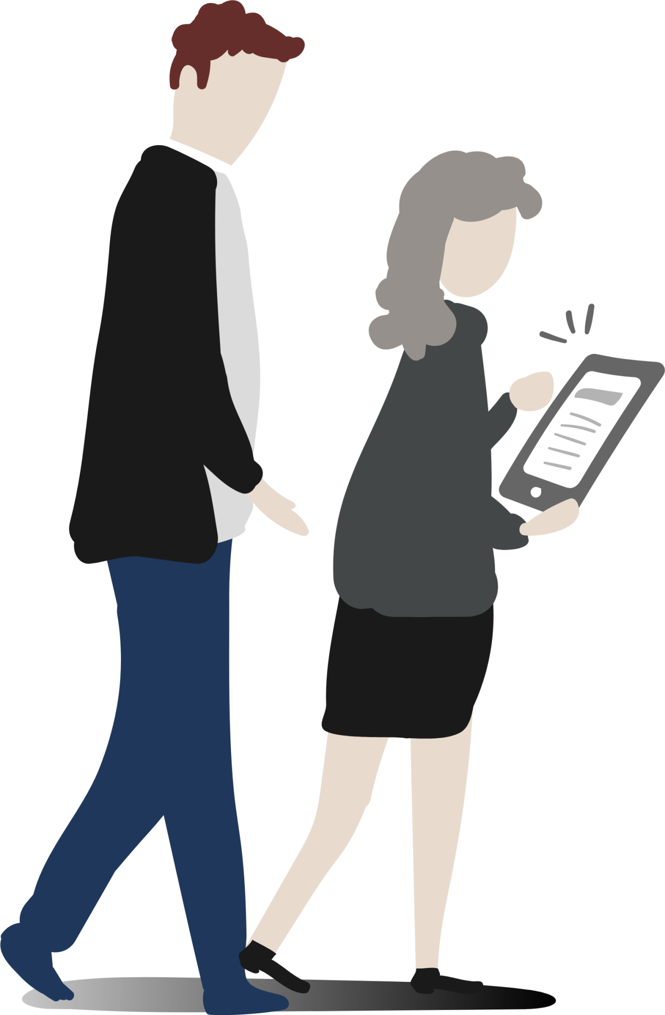 two people walking tablet illustration
