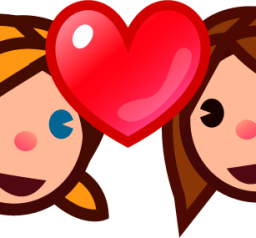 two women with heart (plain) emoji
