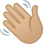 waving hand: medium-light skin tone emoji