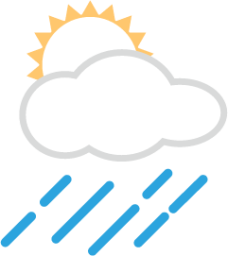 white sun behind cloud with rain emoji
