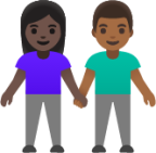 woman and man holding hands: dark skin tone, medium-dark skin tone emoji