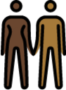 woman and man holding hands: dark skin tone, medium-dark skin tone emoji