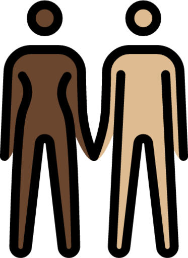 woman and man holding hands: dark skin tone, medium-light skin tone emoji