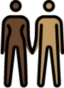 woman and man holding hands: dark skin tone, medium skin tone emoji