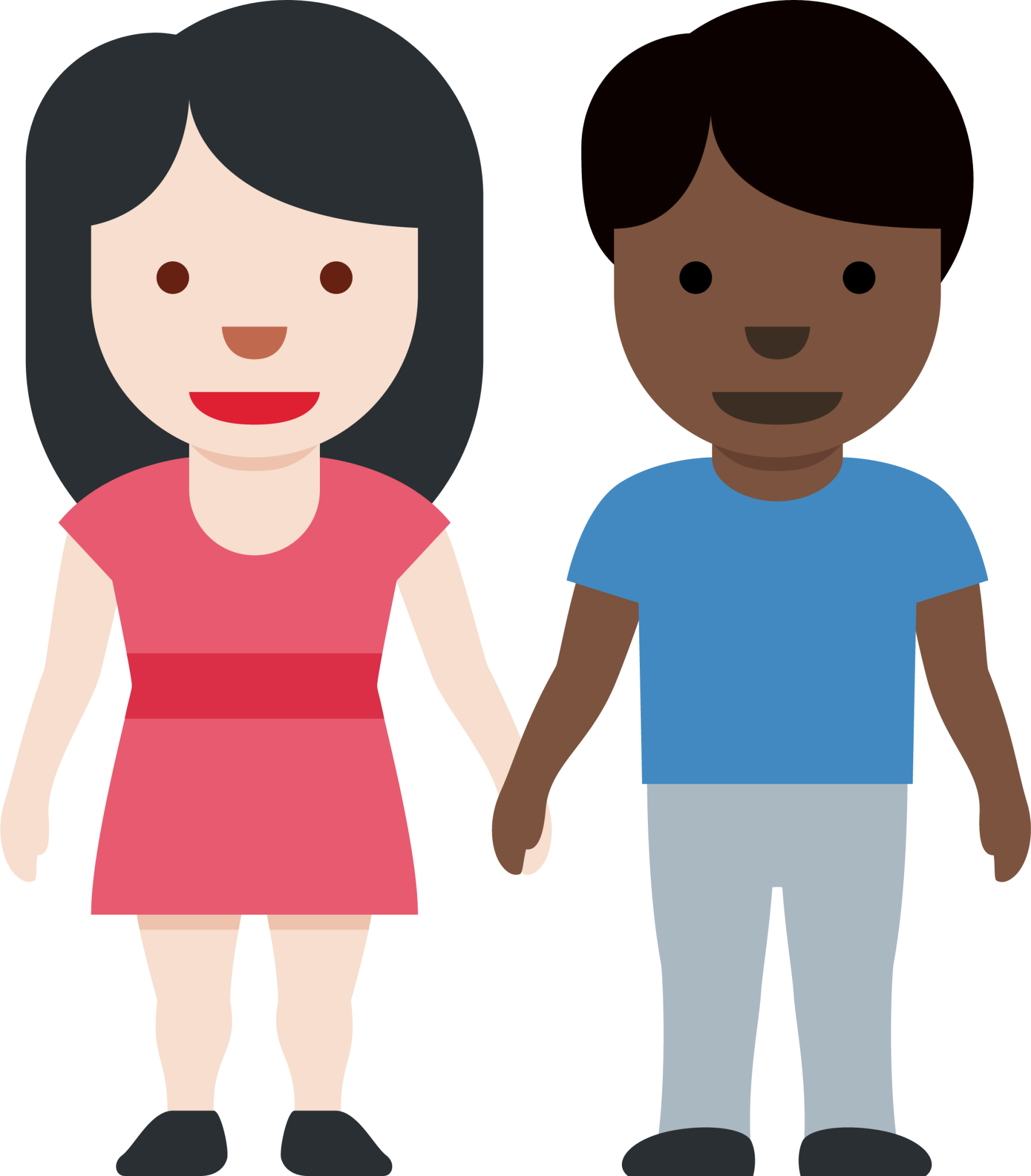 woman and man holding hands: light skin tone, dark skin tone emoji