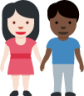 woman and man holding hands: light skin tone, dark skin tone emoji