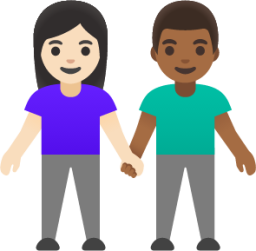woman and man holding hands: light skin tone, medium-dark skin tone emoji