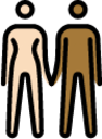 woman and man holding hands: light skin tone, medium-dark skin tone emoji