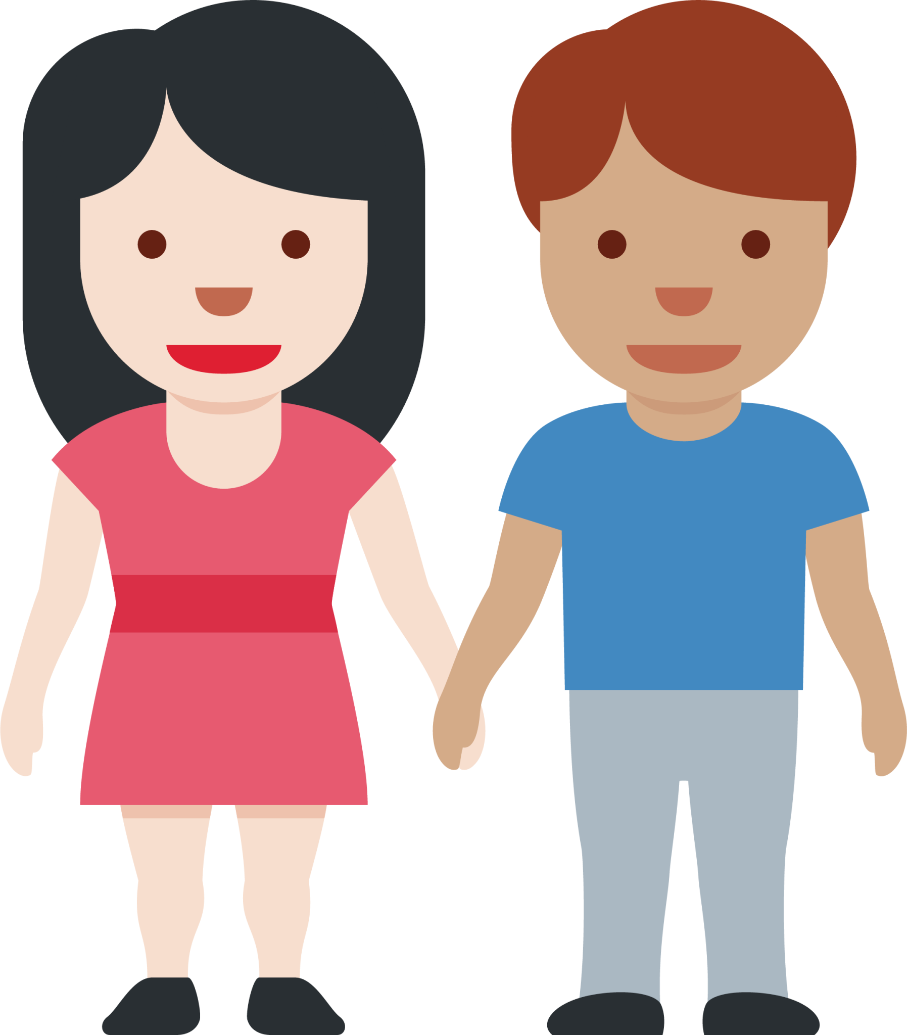 woman and man holding hands: light skin tone, medium skin tone emoji