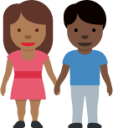 woman and man holding hands: medium-dark skin tone, dark skin tone emoji