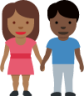woman and man holding hands: medium-dark skin tone, dark skin tone emoji