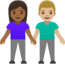 woman and man holding hands: medium-dark skin tone, medium-light skin tone emoji