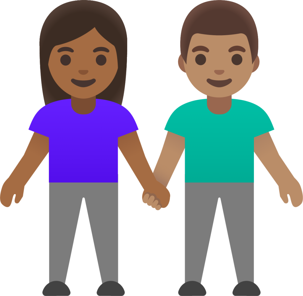 woman and man holding hands: medium-dark skin tone, medium skin tone emoji