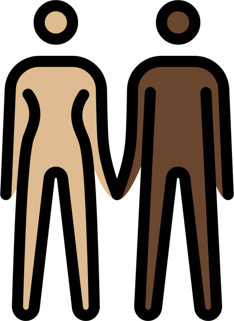 woman and man holding hands: medium-light skin tone, dark skin tone emoji
