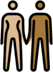 woman and man holding hands: medium-light skin tone, medium-dark skin tone emoji