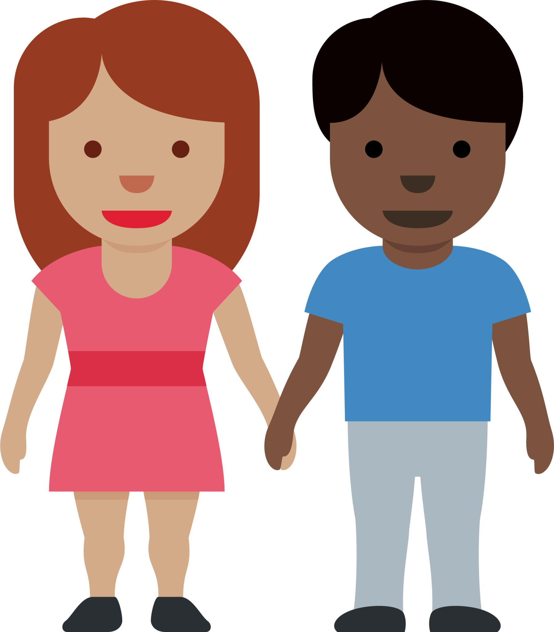 woman and man holding hands: medium skin tone, dark skin tone emoji