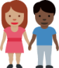 woman and man holding hands: medium skin tone, dark skin tone emoji
