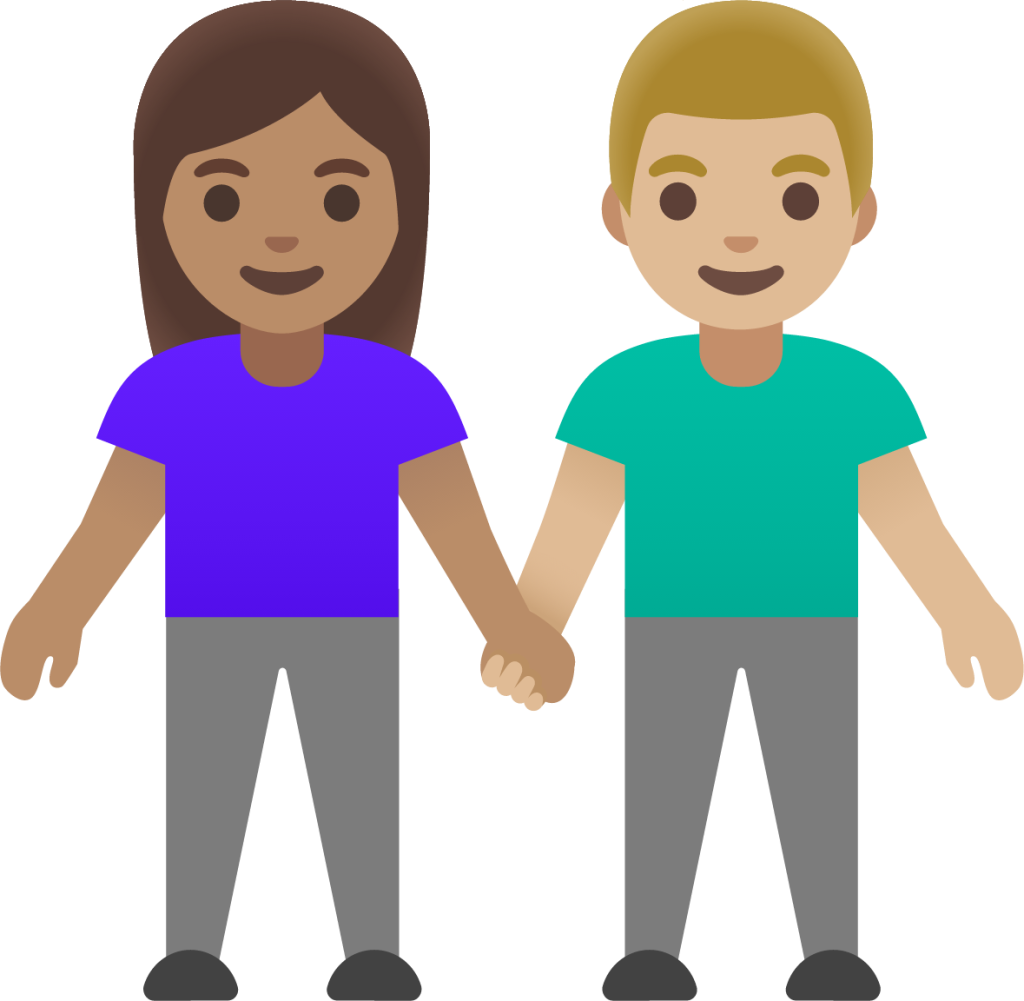 woman and man holding hands: medium skin tone, medium-light skin tone emoji