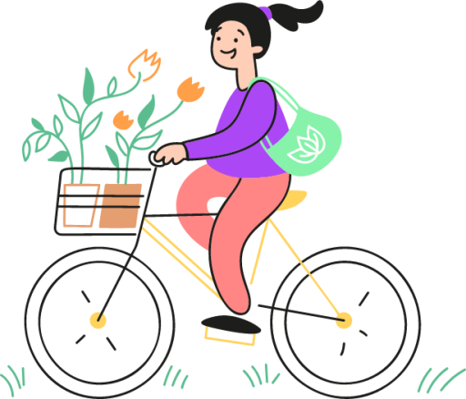 woman bicycle flowers illustration