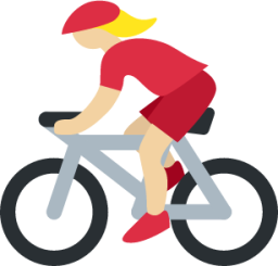 woman biking: medium-light skin tone emoji