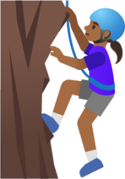 woman climbing: medium-dark skin tone emoji