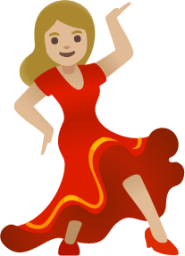 woman dancing: medium-light skin tone emoji