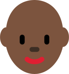 woman: dark skin tone, bald emoji