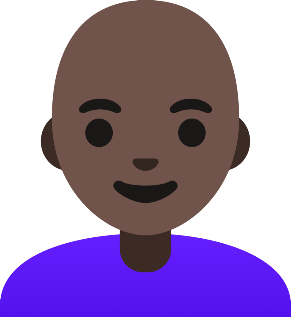 woman: dark skin tone, bald emoji