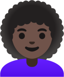 woman: dark skin tone, curly hair emoji