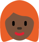 woman: dark skin tone, red hair emoji