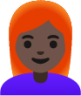 woman: dark skin tone, red hair emoji