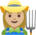 woman farmer: medium-light skin tone emoji