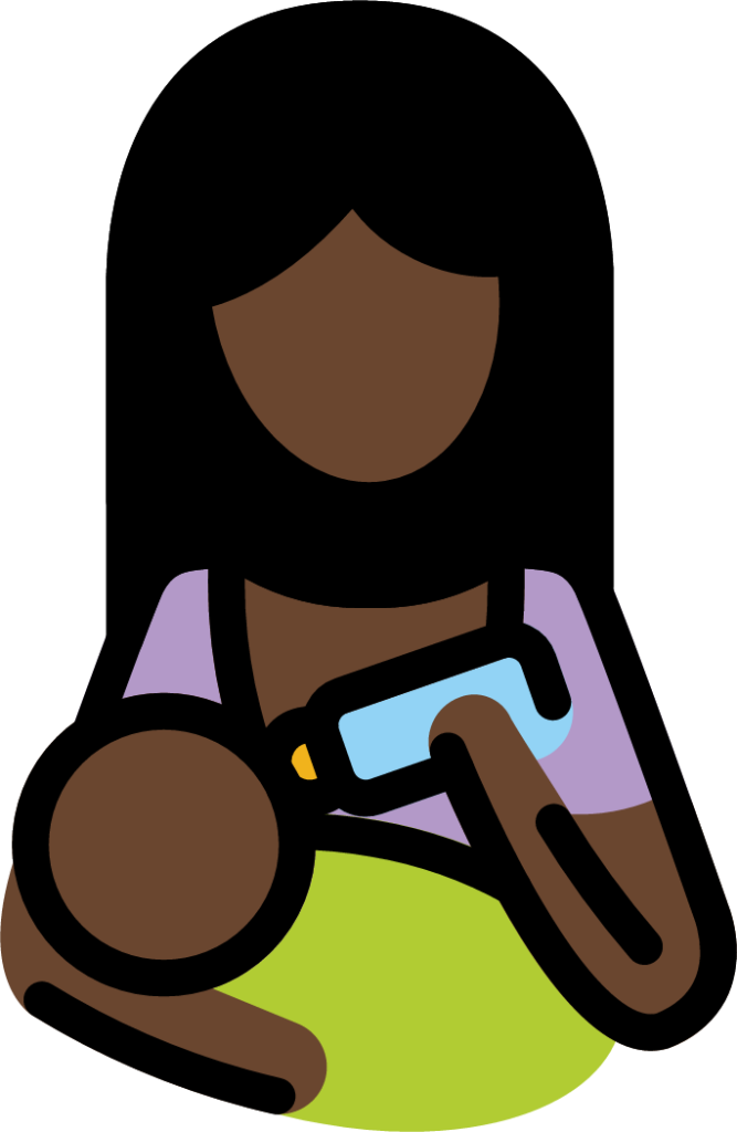 woman feeding baby: dark skin tone emoji