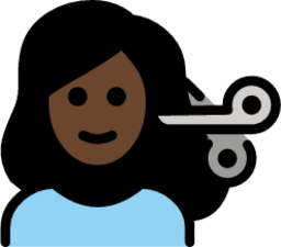 woman getting haircut: dark skin tone emoji