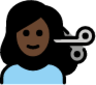 woman getting haircut: dark skin tone emoji