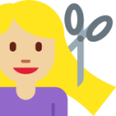 woman getting haircut: medium-light skin tone emoji